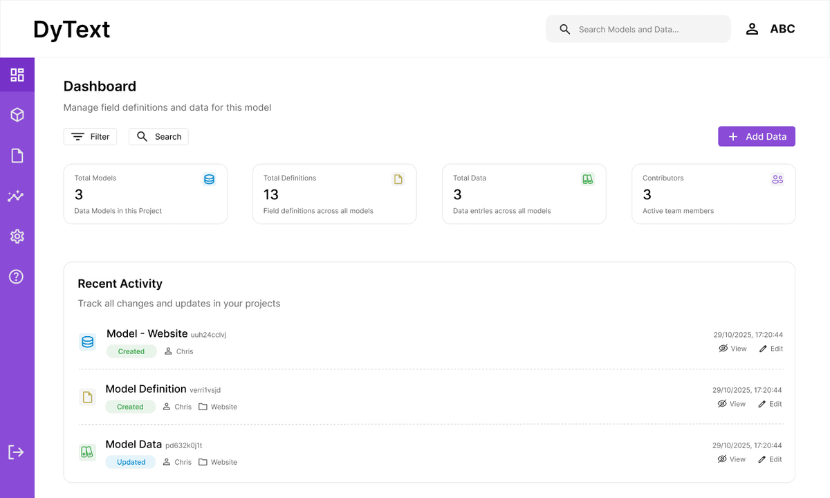 DyText Dashboard Secondary